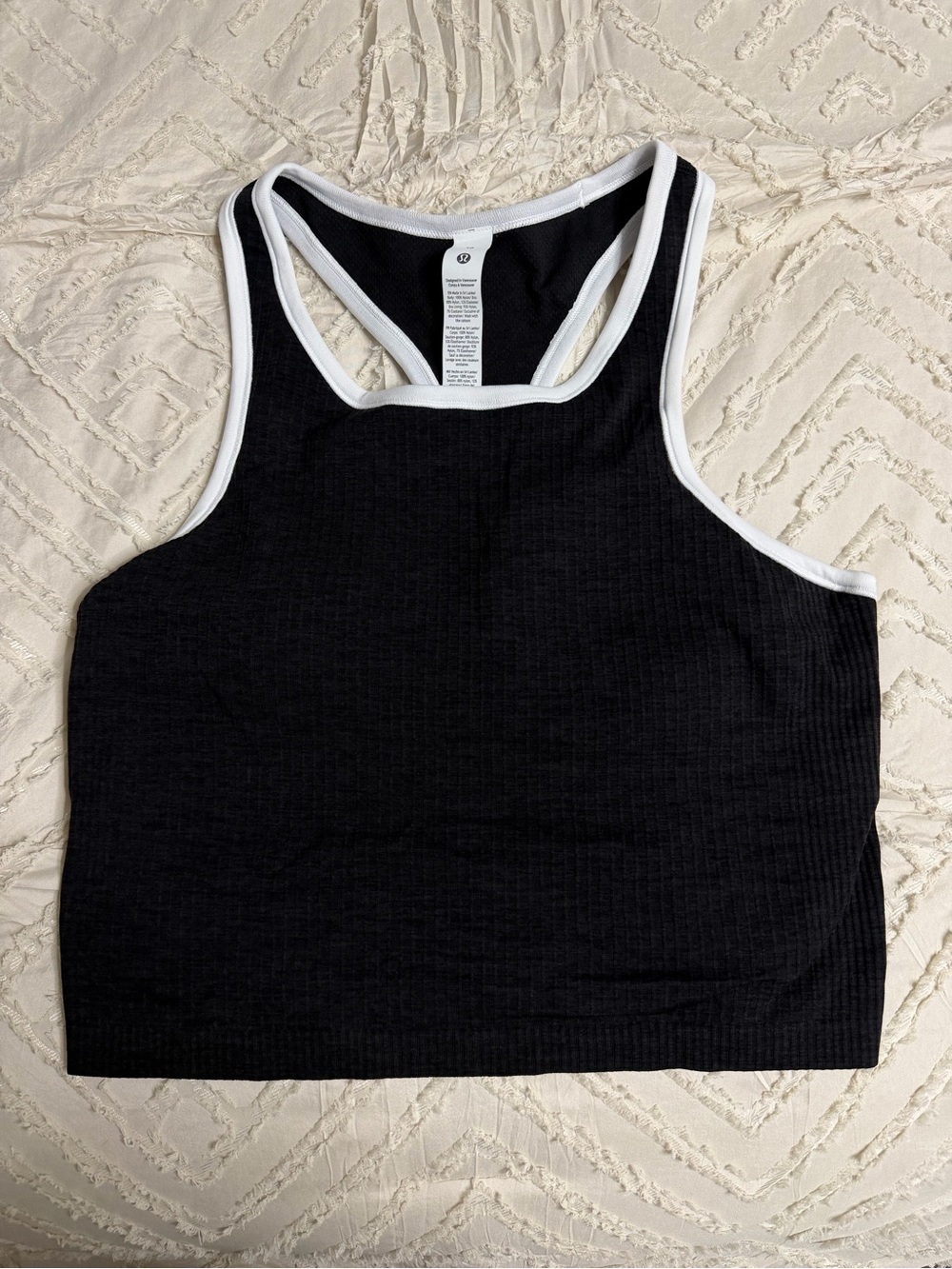 lululemon athletica Black Ribbed Racerback Tank with White Trim